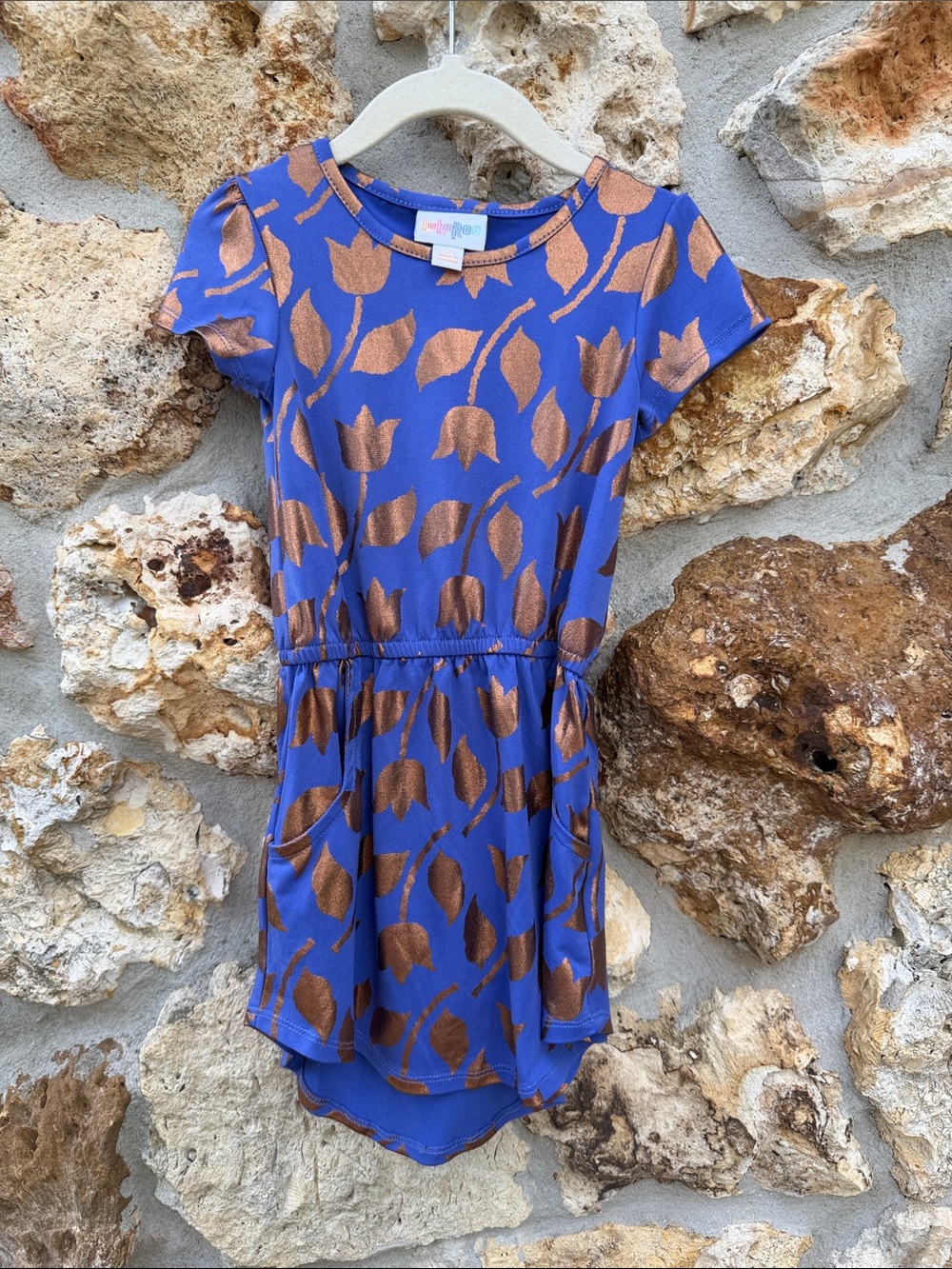 Toddler dress with foil floral accents and pockets  elegant Mae dress size 2